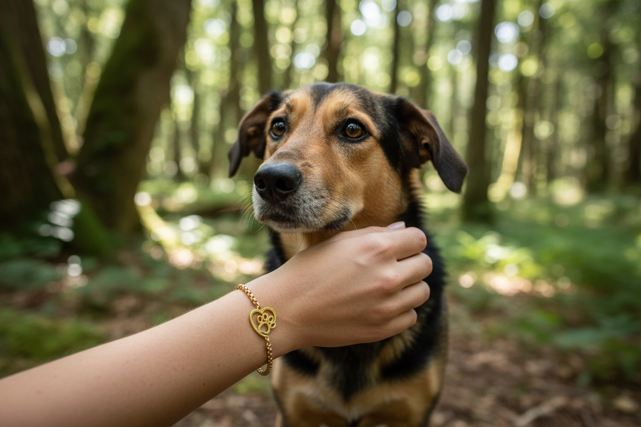 Armband passend am Arm mit Tierschutzhund