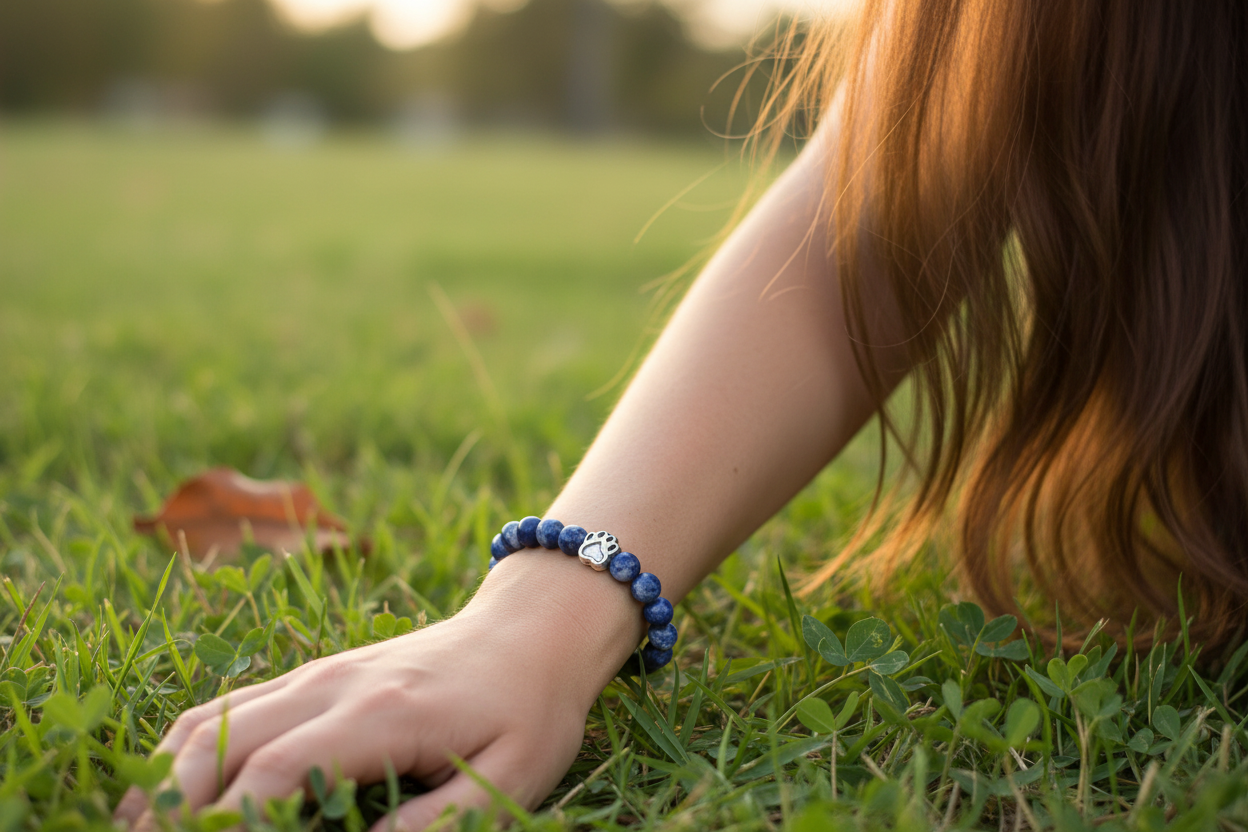 Frauenhand mit blauem Sodalith Armband