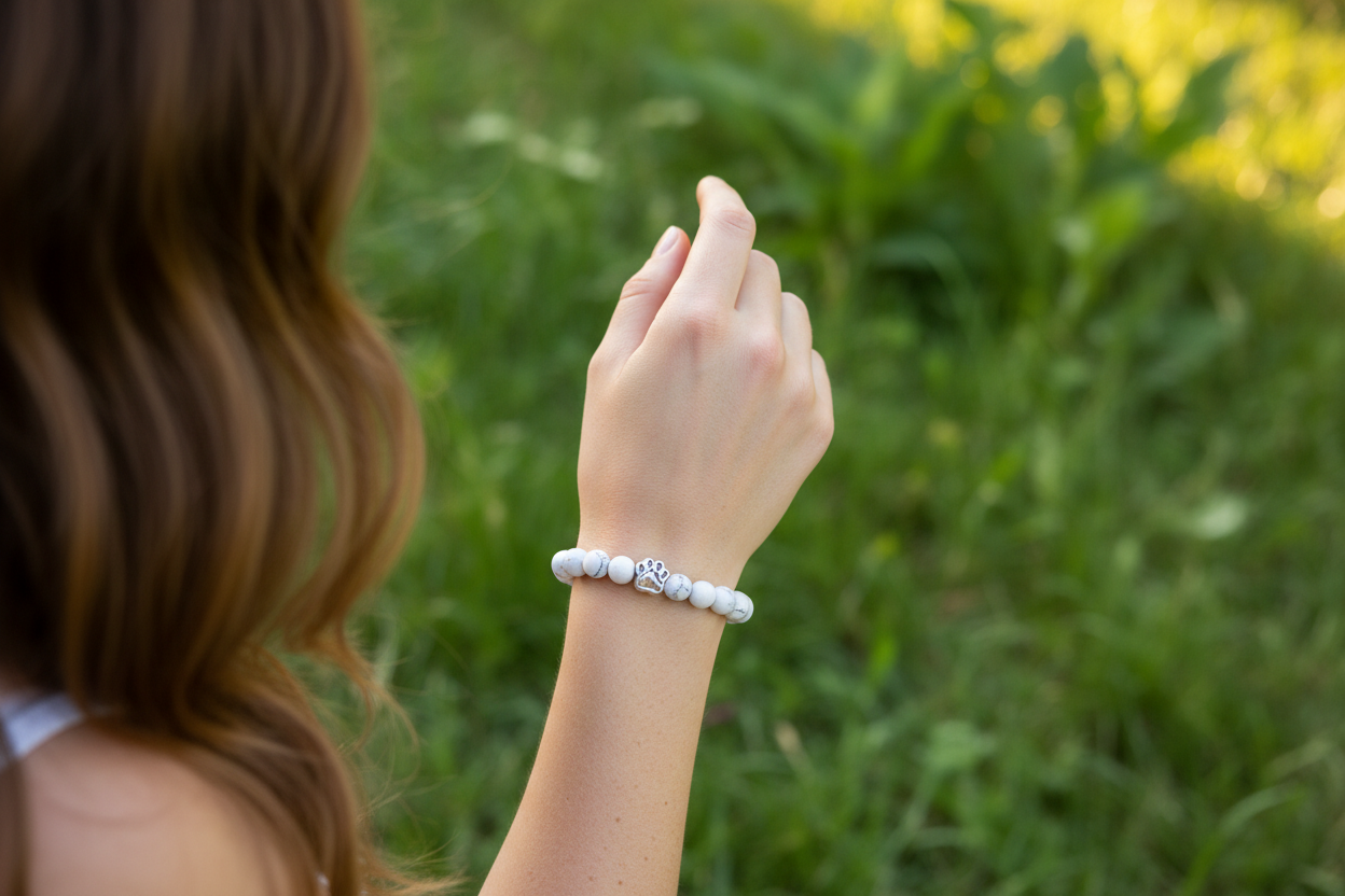 Frauenhand mit weißem Howlith Armband