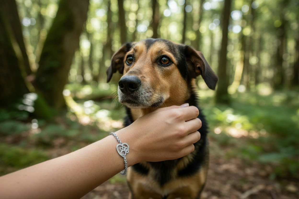 Silbernes Armband mit gleichem Hund